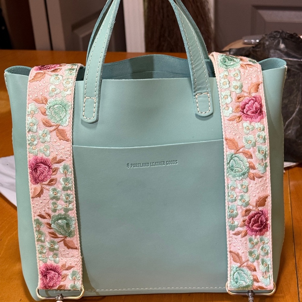 Portland Leather Mint Medium Classic Crossbody Tote with Custom Strap